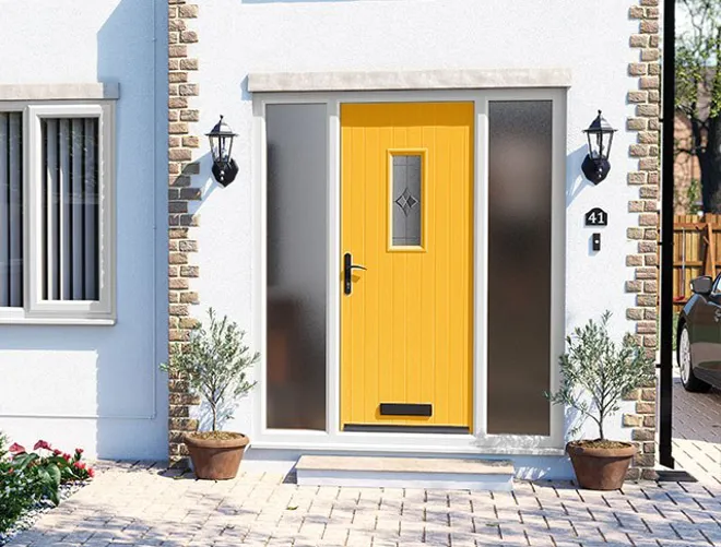 Yellow Front Door With Side Panels